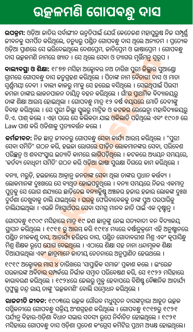 Gopabandhu das essay in odia