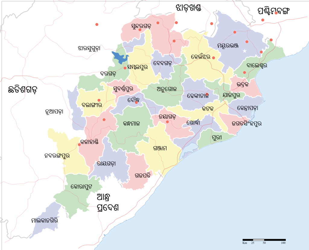 Odisha map in Odia with District